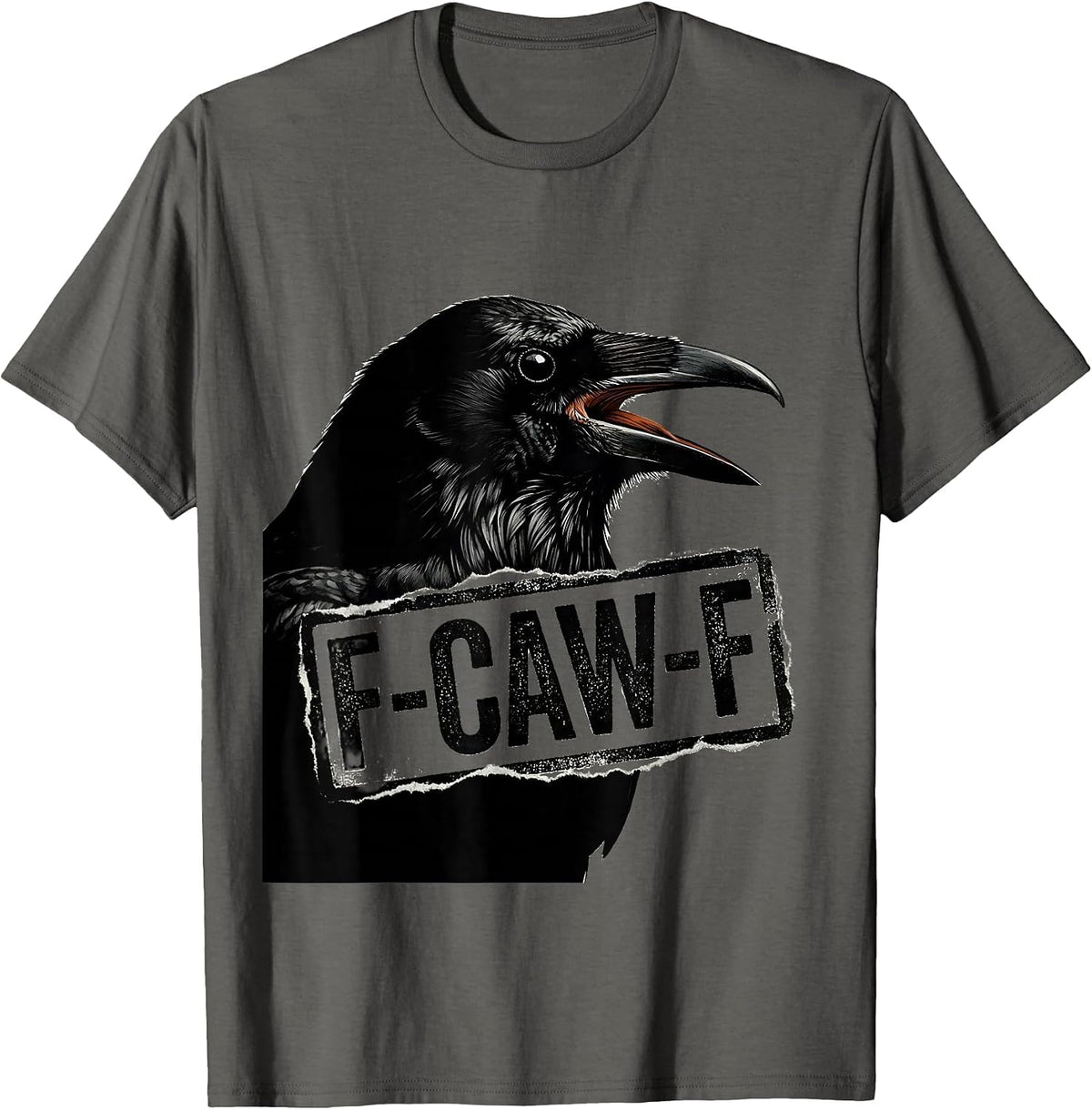 Men's F-CAW-F Funny Crow Gothic Humor Raven Bird Pun T-Shirt - Asphalt Grey