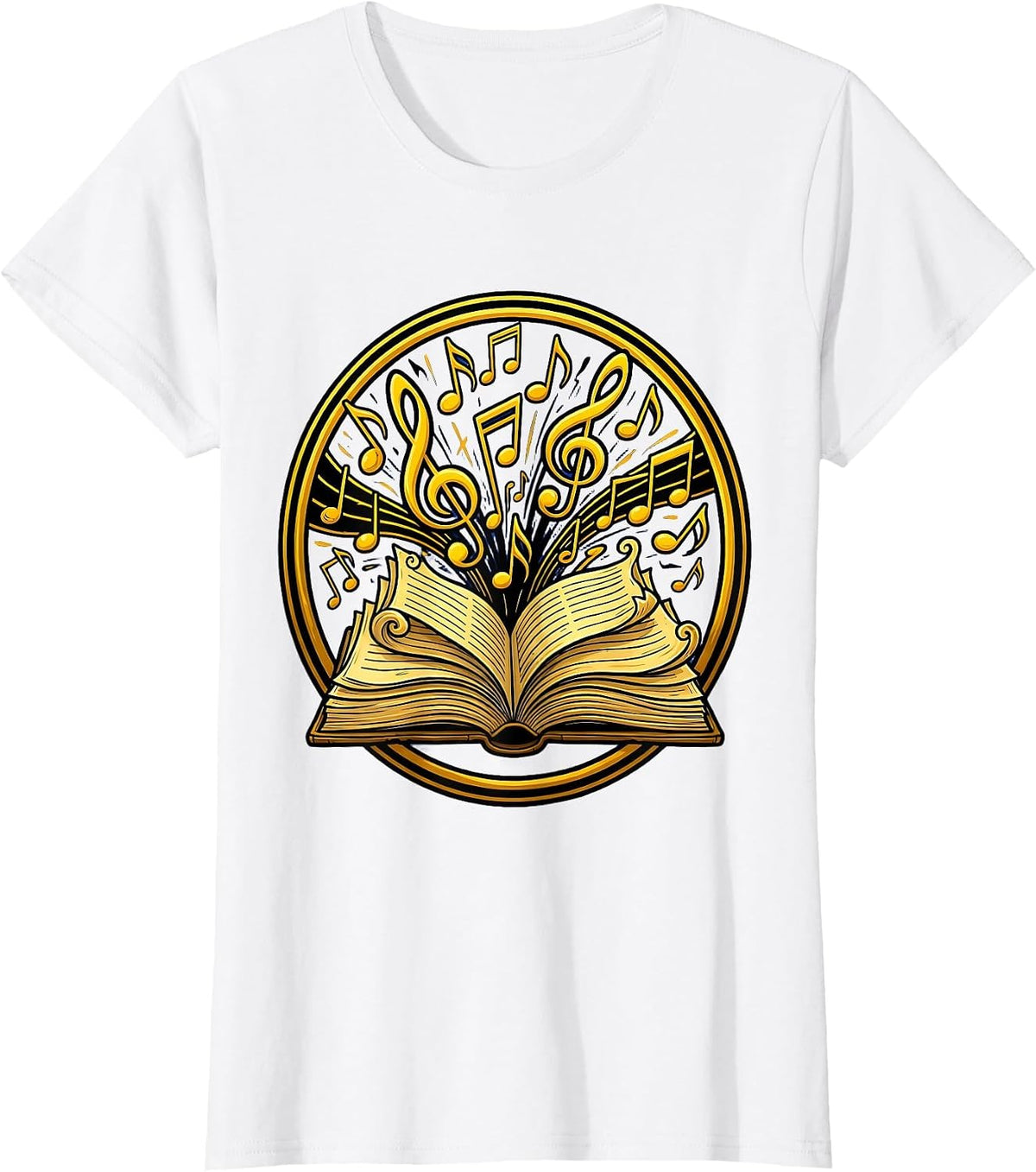 Music Teacher Open Book Flying Notes Illustration T-Shirt - White