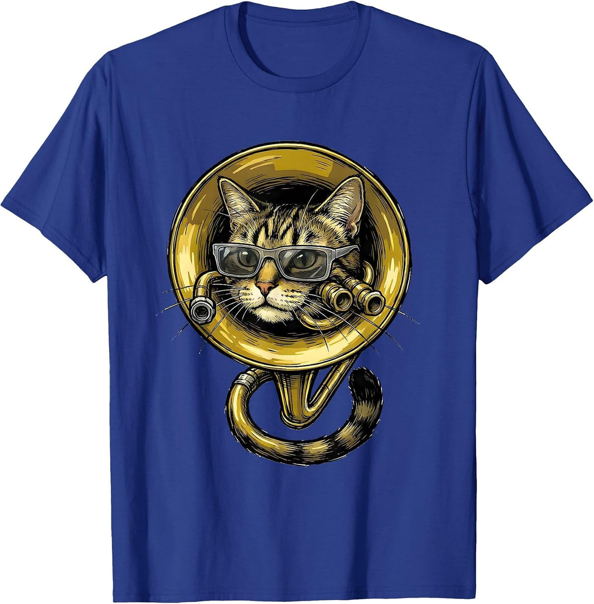 Men's Trumpet Cat With Sunglasses Funny Musician Humor T-Shirt - Royal Blue
