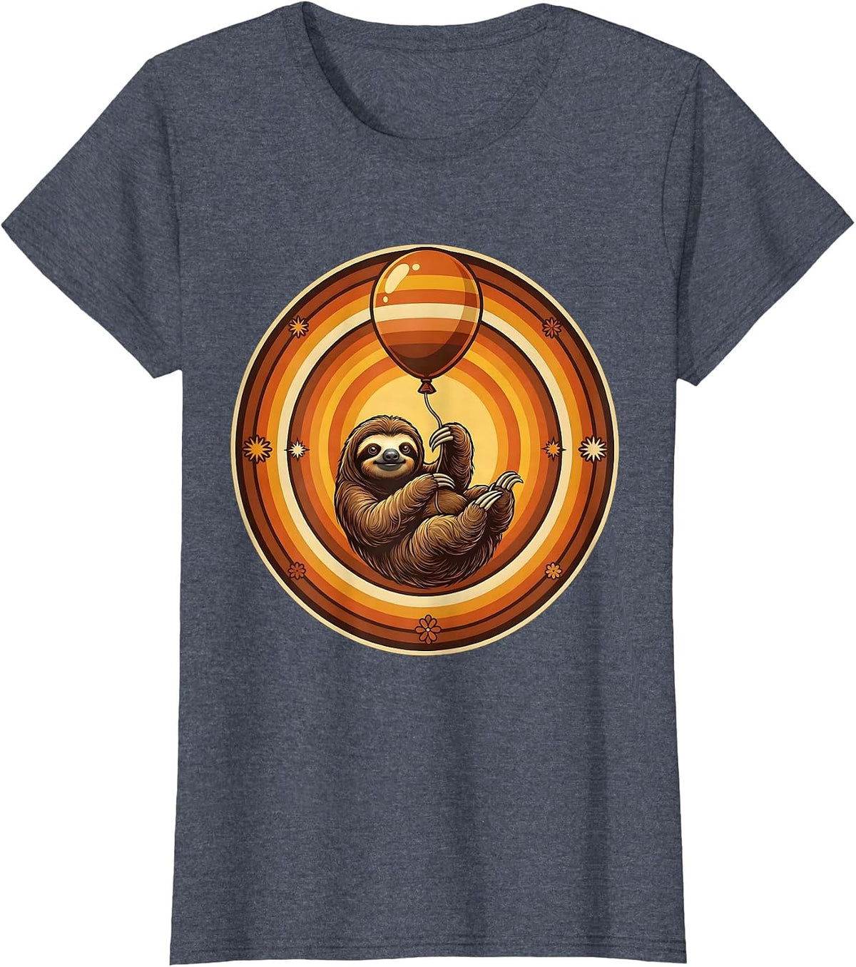 Women's Sloth Balloon Birthday Graphic Tee T-Shirt - Heather Blue