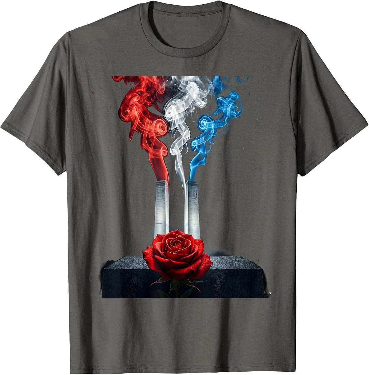 September 11 Memorial Rose Tribute Graphic T-Shirt - Asphalt Grey