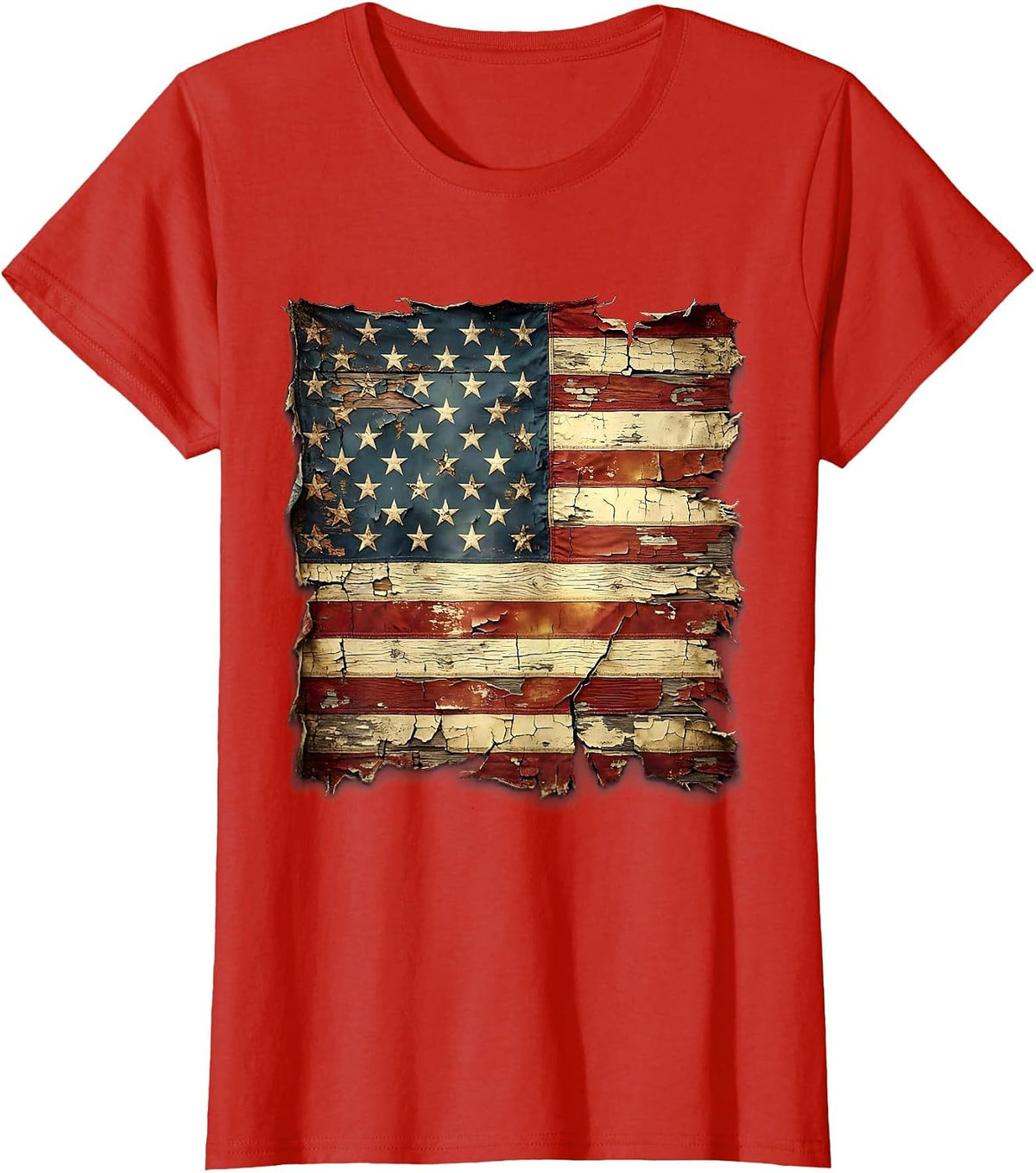 Patriotic Flexing Arm Flag Tattoo Sleeve Graphic T-Shirt - Red