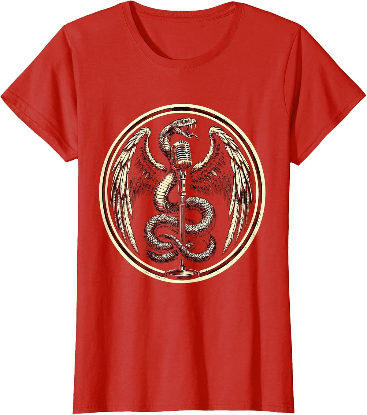 Women's Winged Serpent Microphone Rock Band Graphic T-Shirt - Red