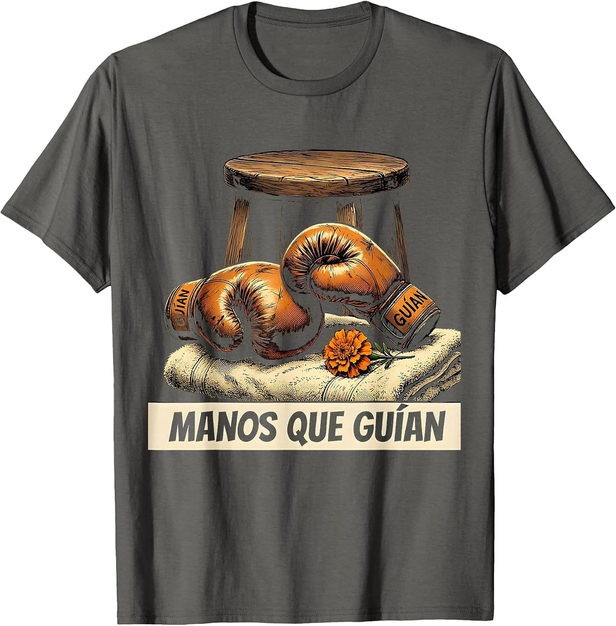 Men's Manos Que Guían Comic Book Día de los Muertos Boxing T-Shirt - Asphalt Grey
