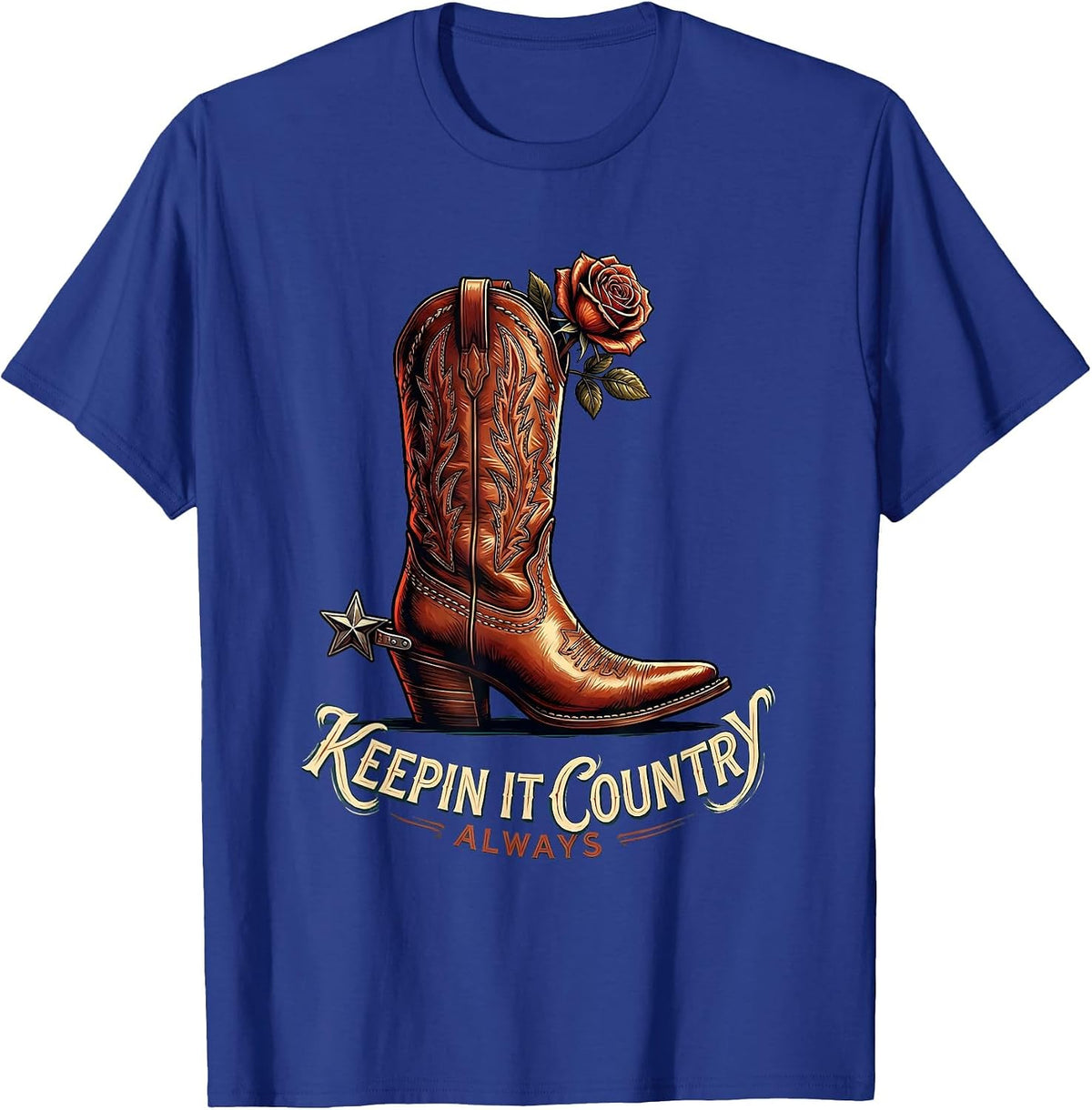 Keepin It Country Always Cowgirl Design T-Shirt - Royal Blue