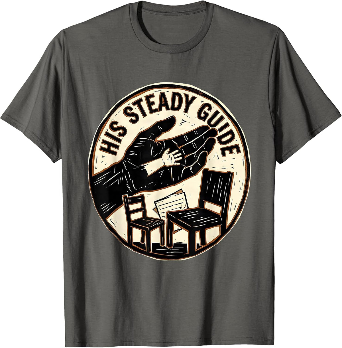 His Steady Guide Linocut Paraprofessional Back To School T-Shirt - Asphalt Grey