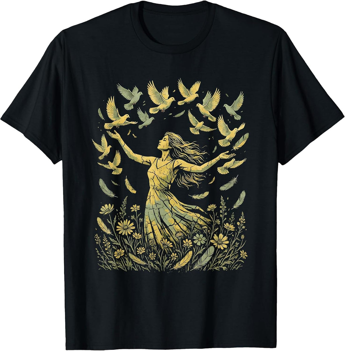 Men's Hippie Free Spirit Birds Released Open Hands T-Shirt - Black