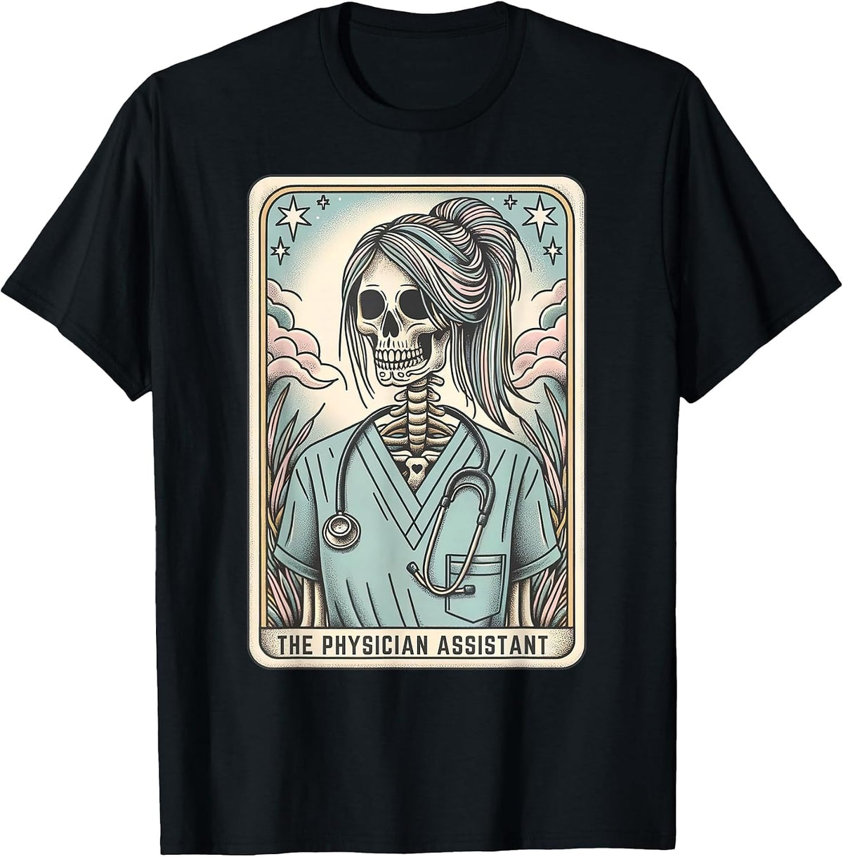 PA Physician Assistant Tarot Card Skeleton Coffee Halloween T-Shirt - Black