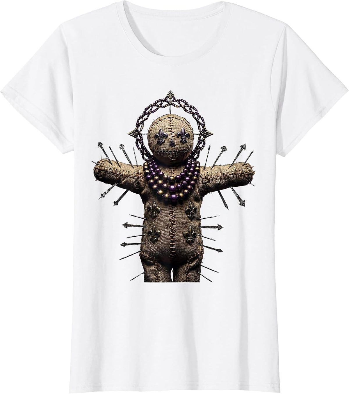 Voodoo Doll Mardi Gras Beads Festive Illustration T-Shirt - White