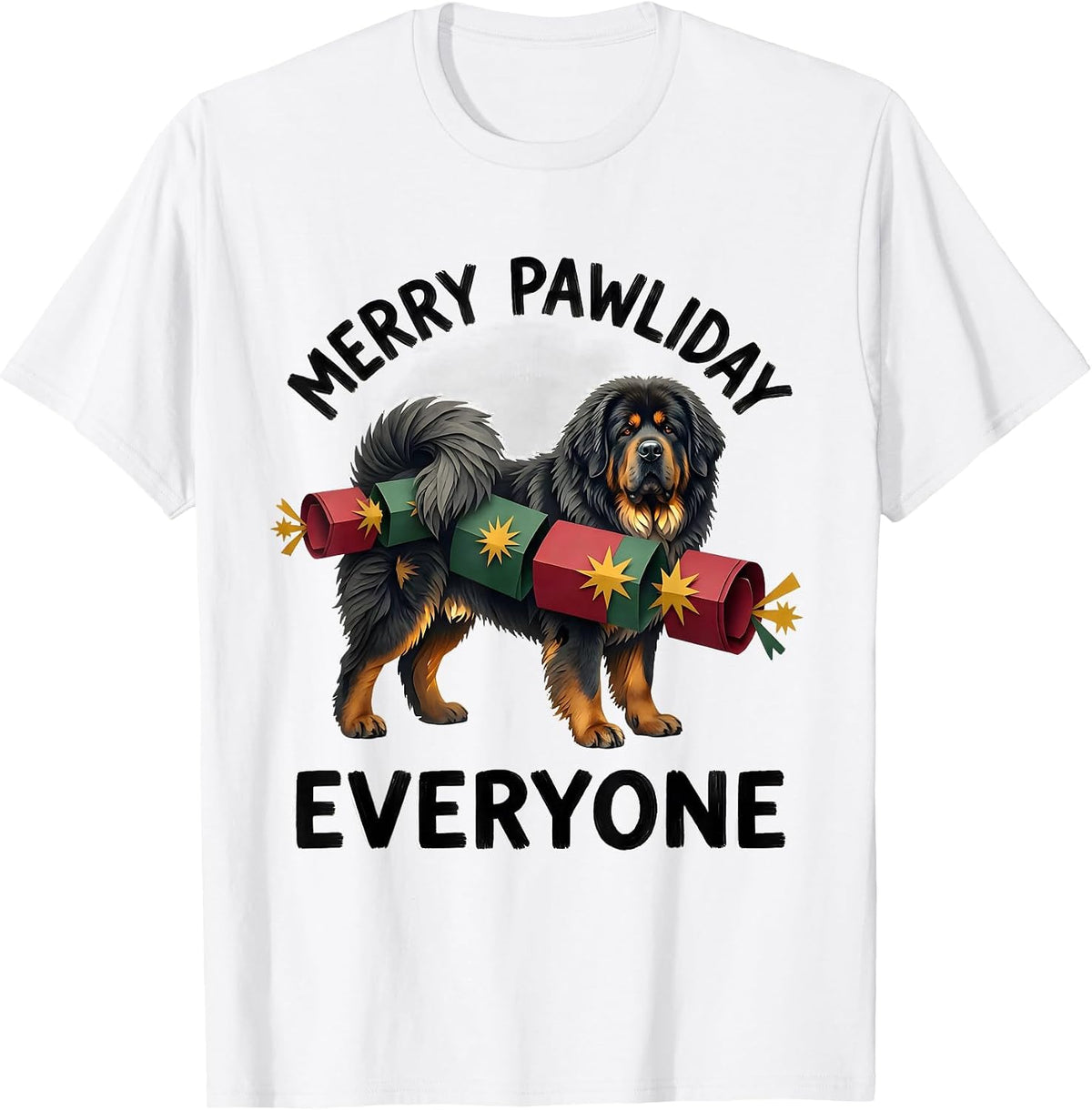 Men's Merry Pawliday, Everyone Funny Tibetan Mastiff Christmas Dog T-Shirt - White