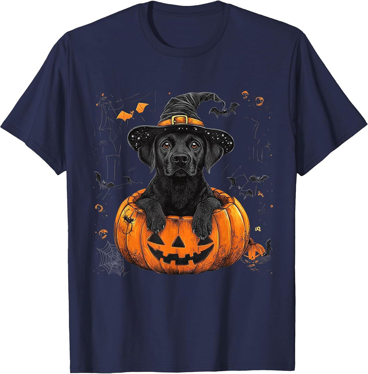 Black Lab Labrador Pumpkin Halloween Thanksgiving Men Women T-Shirt - Navy Blue