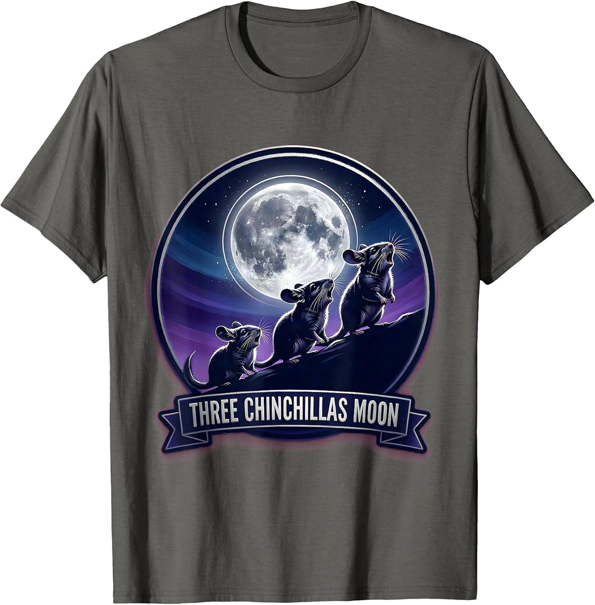 Three Chinchillas Moon Funny Chinchilla Lover Meme Parody T-Shirt - Asphalt Grey