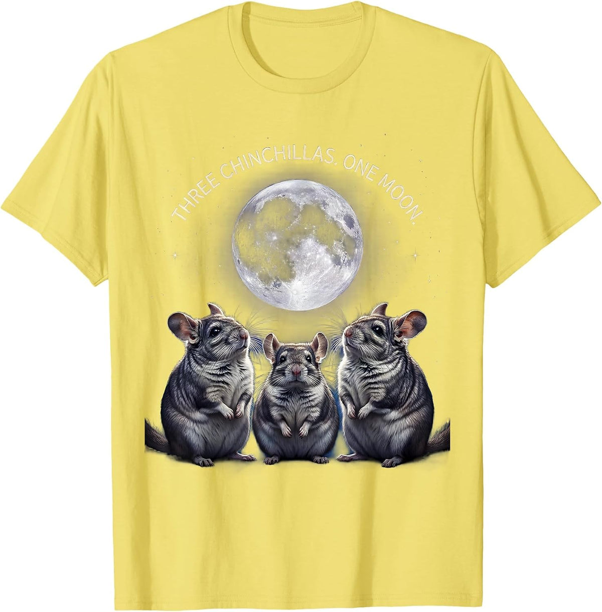 Men's Three Chinchillas One Moon Funny Chinchilla Lover Pet Meme T-Shirt - Lemon Yellow