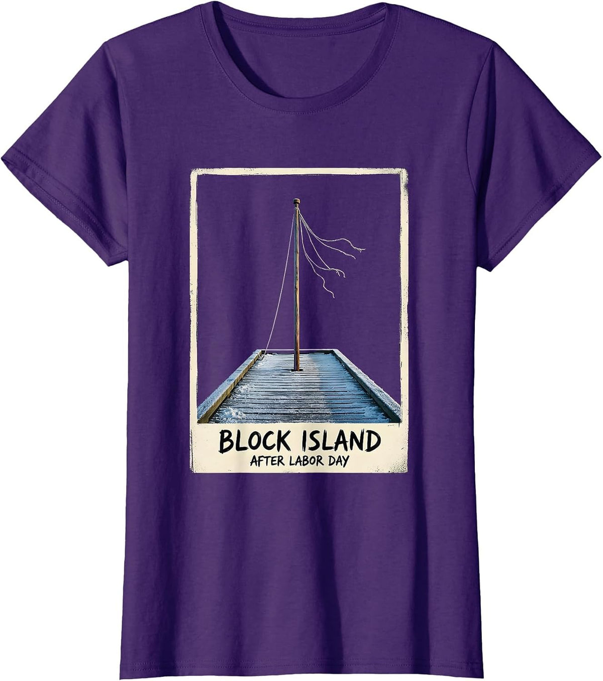 Women's Block Island After Labor Day Vintage Coastal Town Pride T-Shirt - Purple