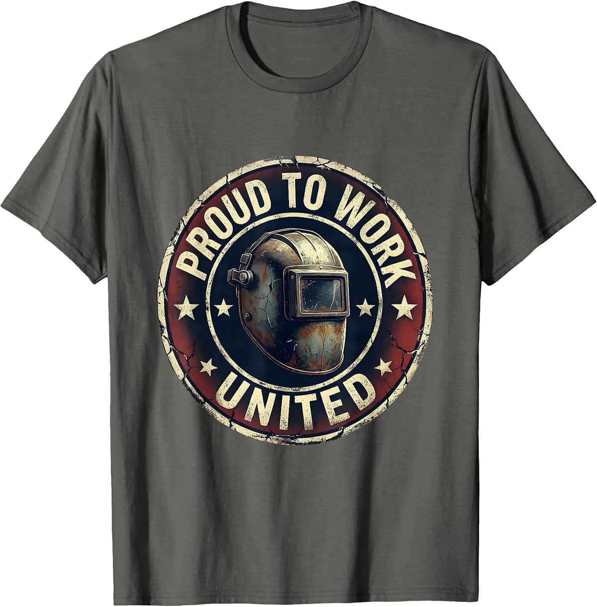 Men's Proud To Work United Distressed Union Worker Labor Day T-Shirt - Asphalt Grey