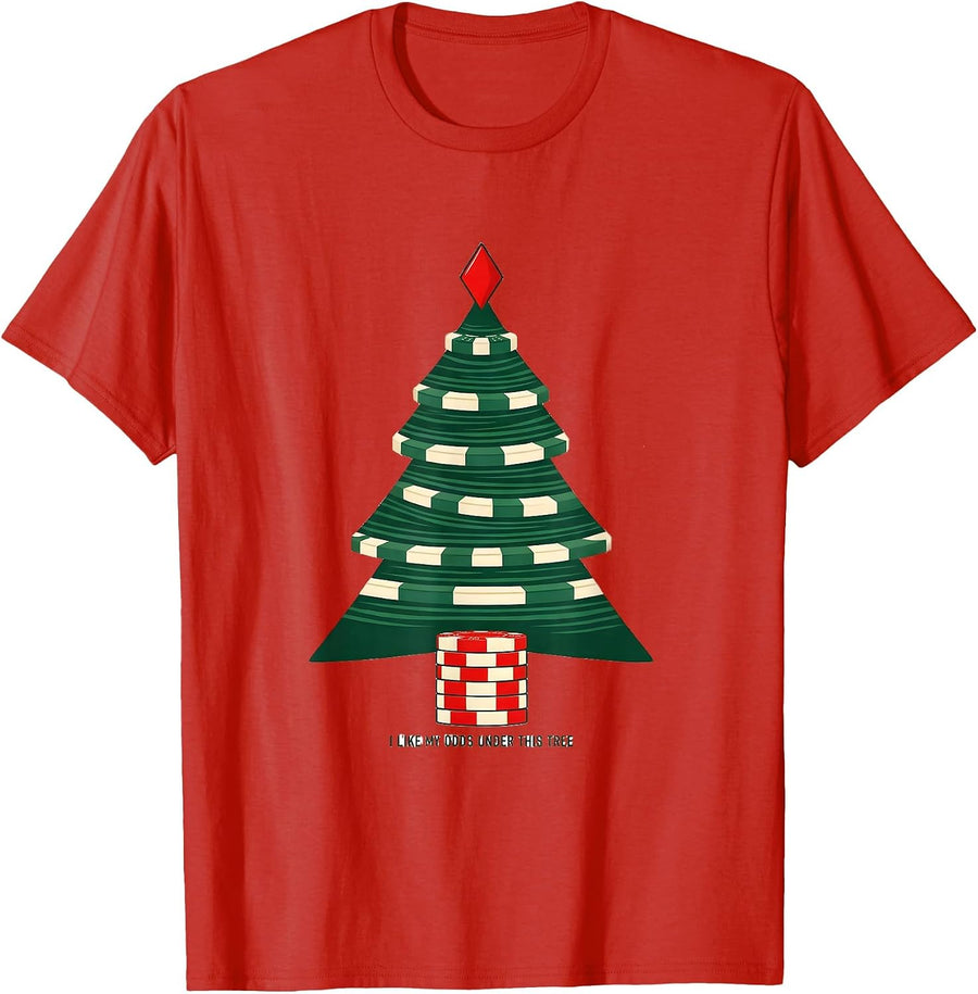 Men's I Like My Odds Under This Tree Funny Poker Humor T-Shirt - Red