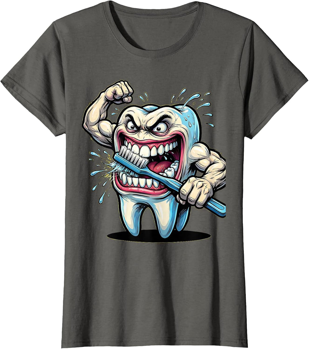 Women's Funny Tooth Brushing Its Own Teeth Graphic T-Shirt - Asphalt Grey