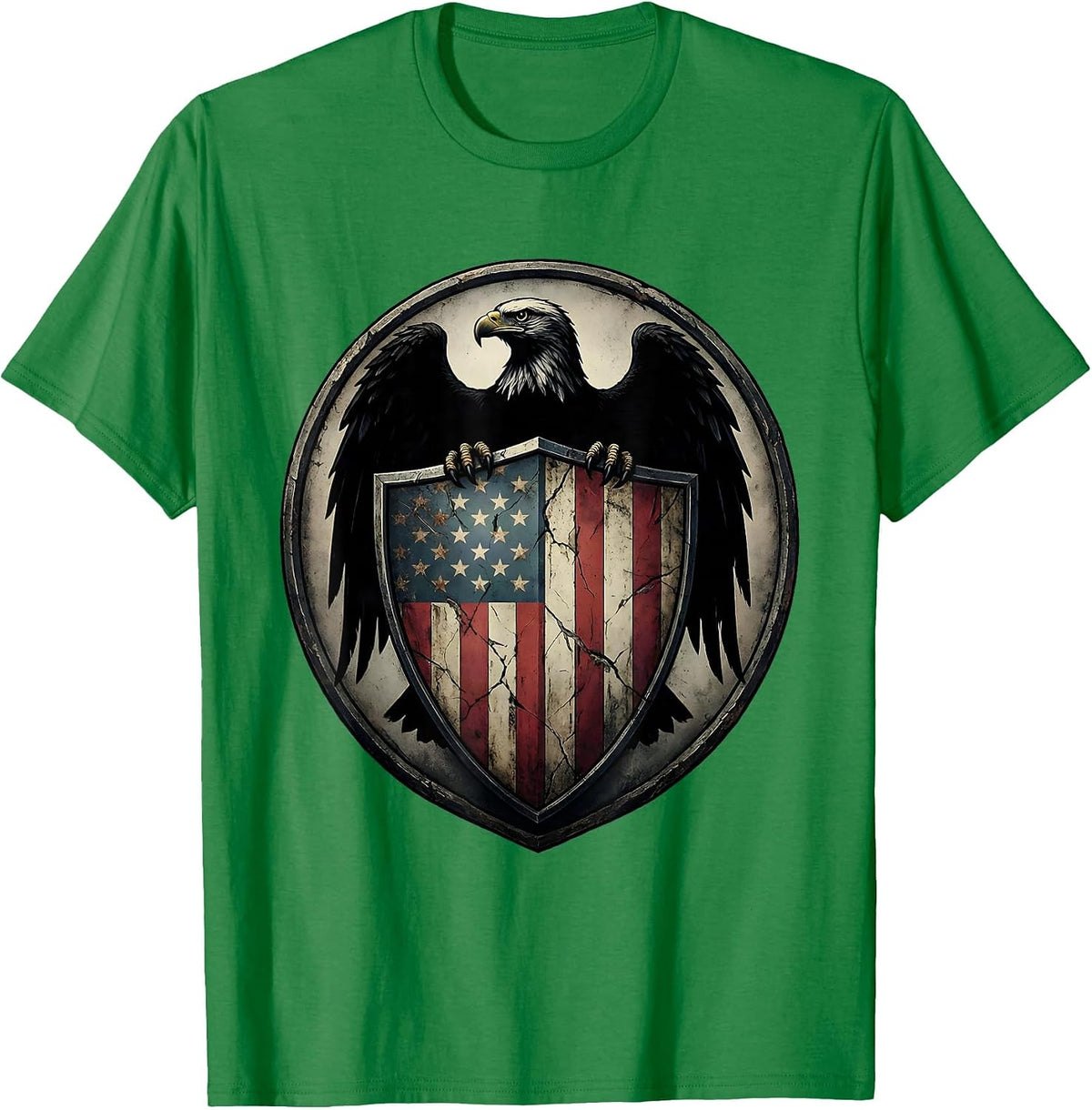 Men's Bald Eagle American Flag Shield Crest T-Shirt - Kelly Green