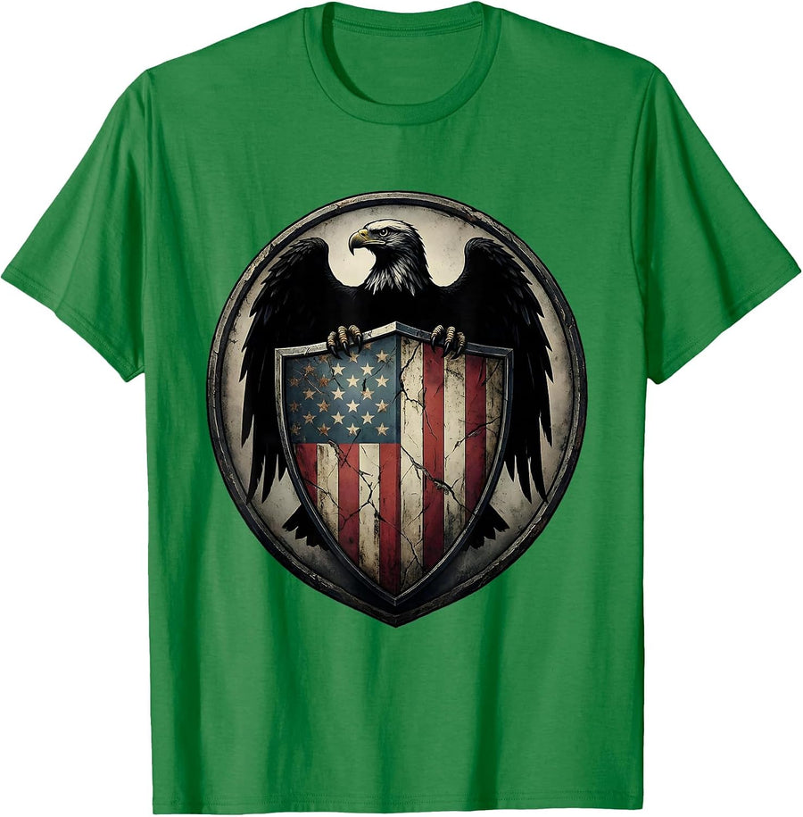 Men's Bald Eagle American Flag Shield Crest T-Shirt - Kelly Green