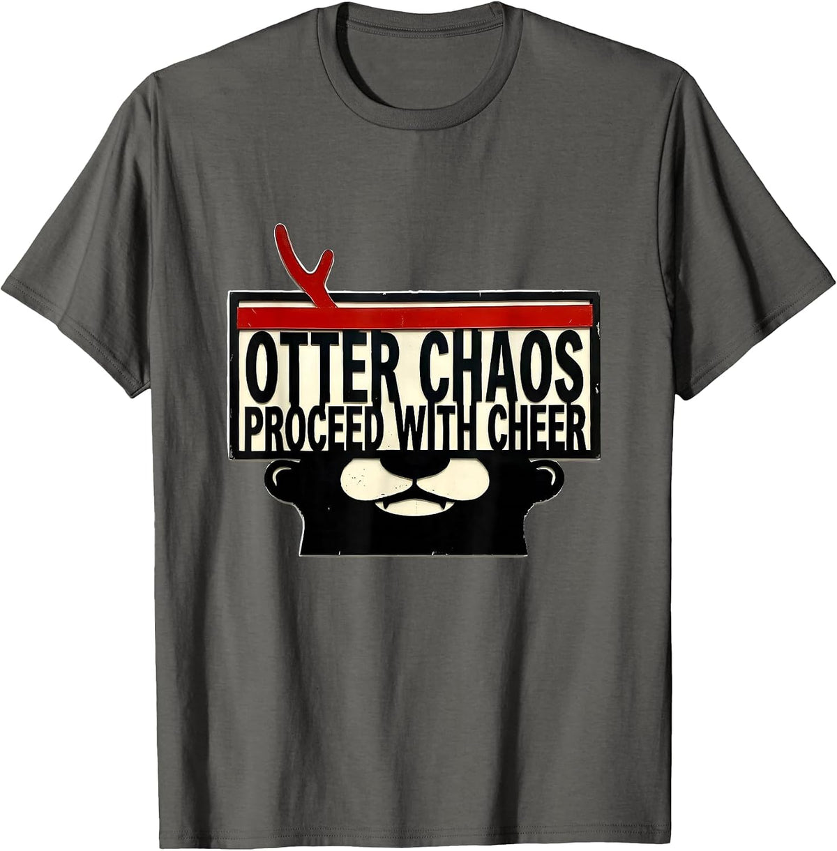 Otter Chaos Proceed With Cheer Funny Otter Lover Christmas T-Shirt - Asphalt Grey
