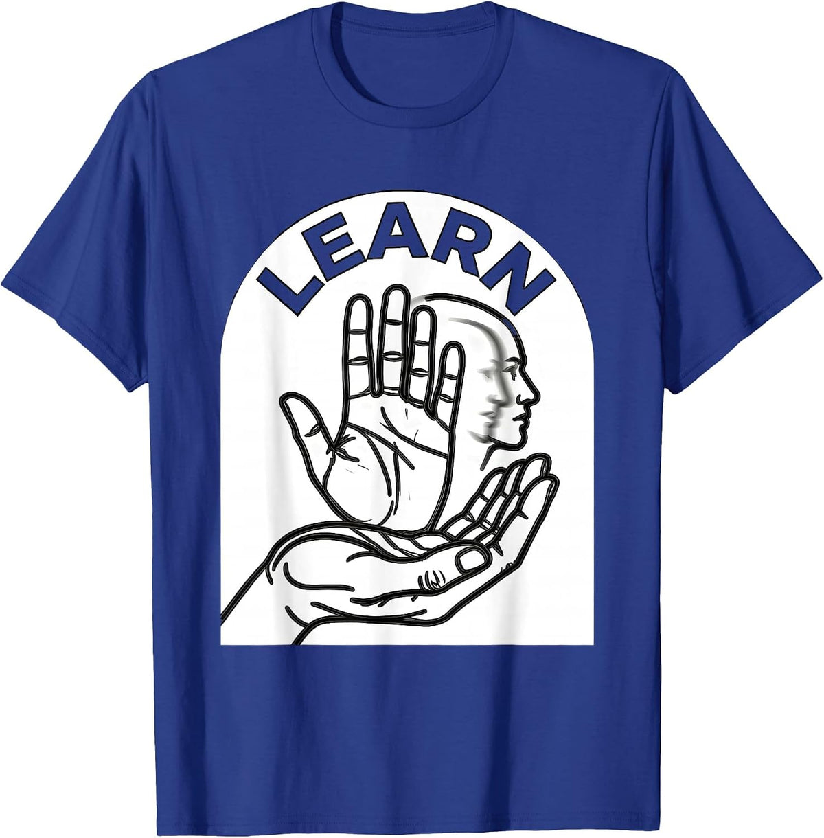 Learn Line Art ASL Sign Language Teacher Deaf Awareness T-Shirt - Royal Blue