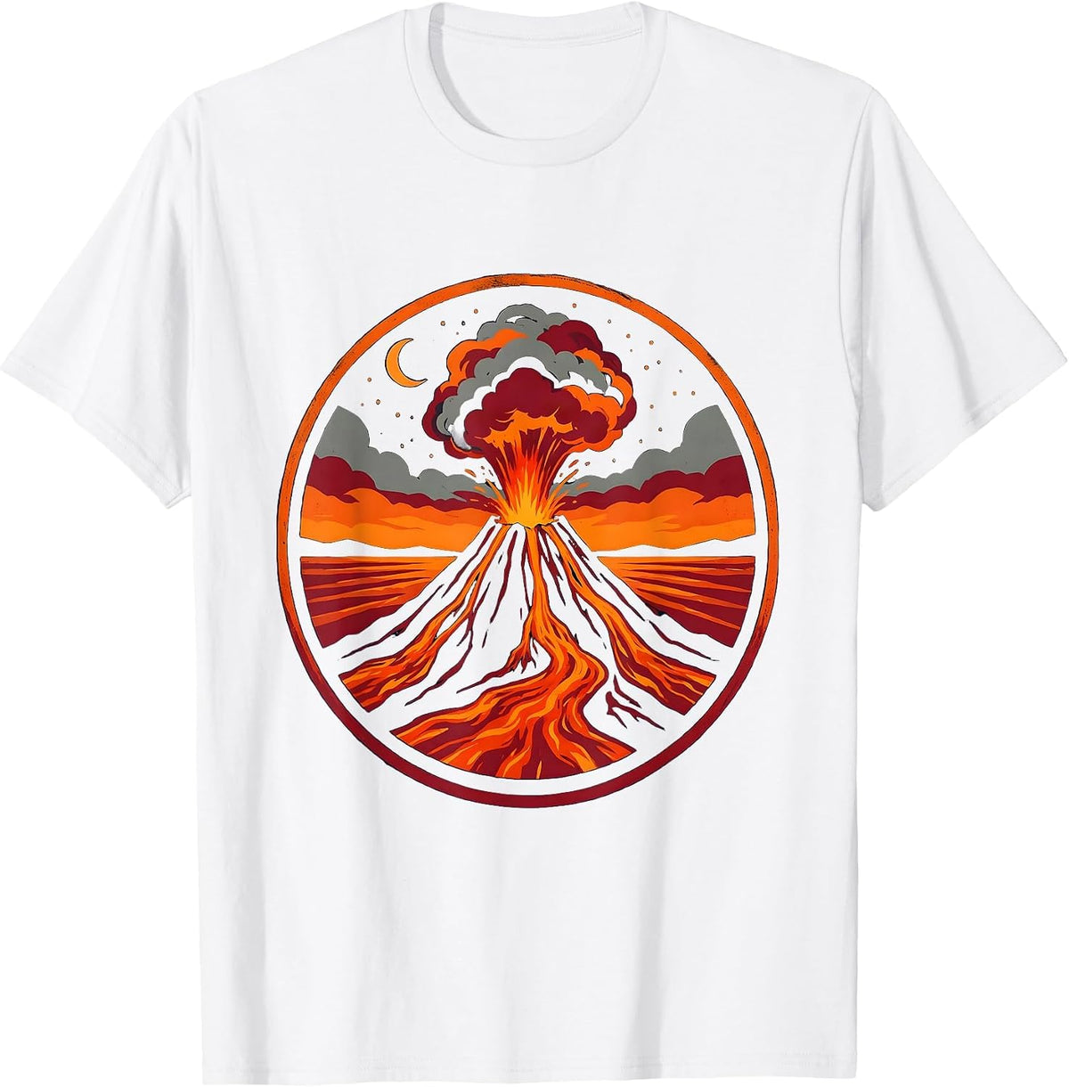 Mount Etna Night Eruption Volcanic Italy Graphic T-Shirt - White