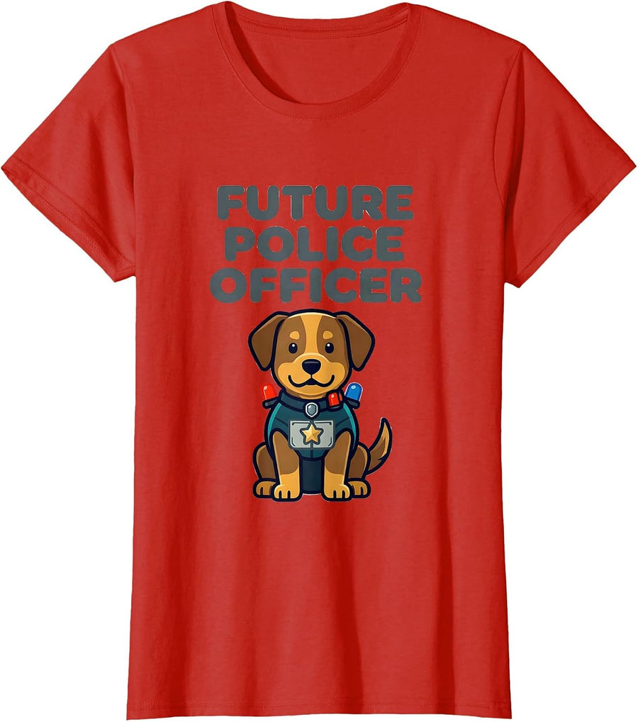Women's Future Police Officer Funny Kids Police Costume Play T-Shirt - Red