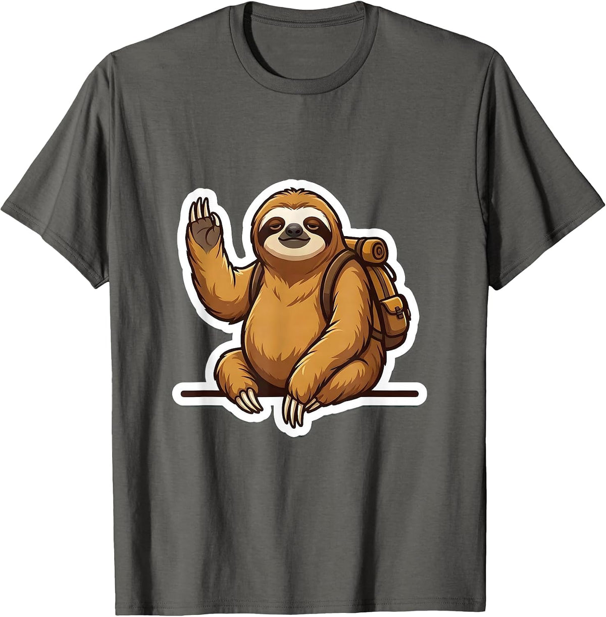 Men's Round-Faced Sloth Sticker-Style Cute Mascot Gift T-Shirt - Asphalt Grey