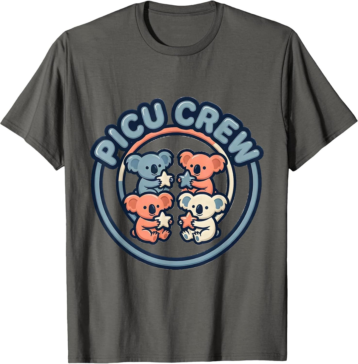 Men's PICU Crew Cute Koala Cub Pediatric Nurse Practitioner Pride T-Shirt - Asphalt Grey