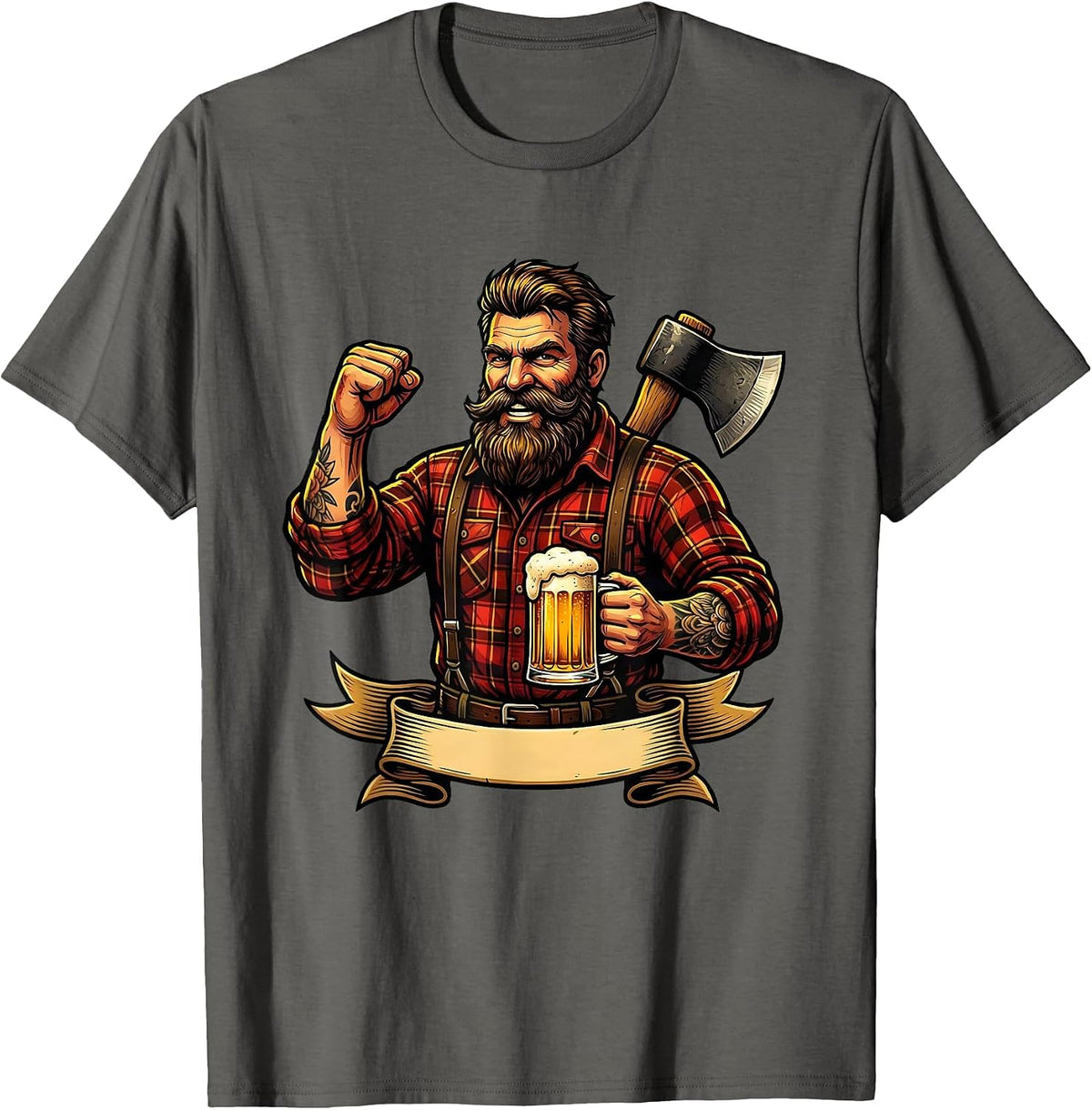 Lumberjack Beer Toast Graphic Tee T-Shirt - Asphalt Grey