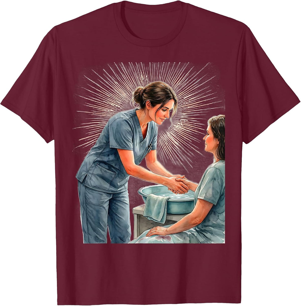 Patient Care Technician Watercolor Appreciation Week Gift T-Shirt - Burgundy
