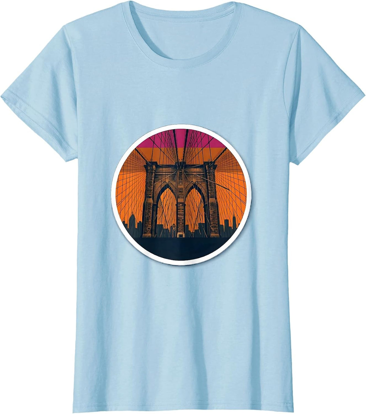 Brooklyn Bridge Sunset New York Graphic T-Shirt - Baby Blue