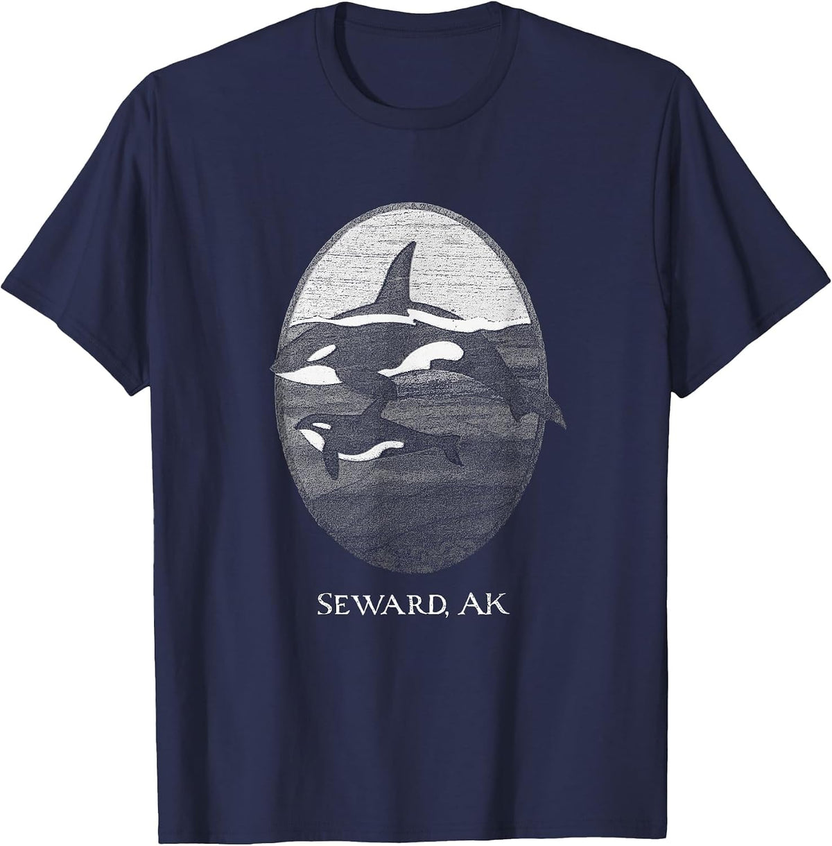 Seward Alaska Orca Whale Distressed Graphic Souvenir T-Shirt - Navy Blue