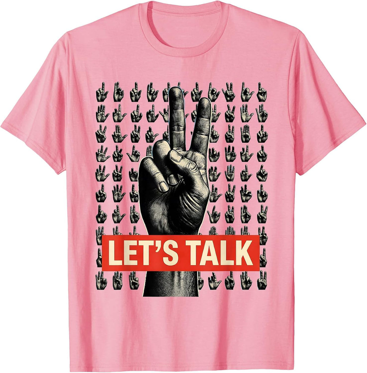 Men's LET'S TALK ASL Sign Language Teacher Gift Awareness T-Shirt - Pink