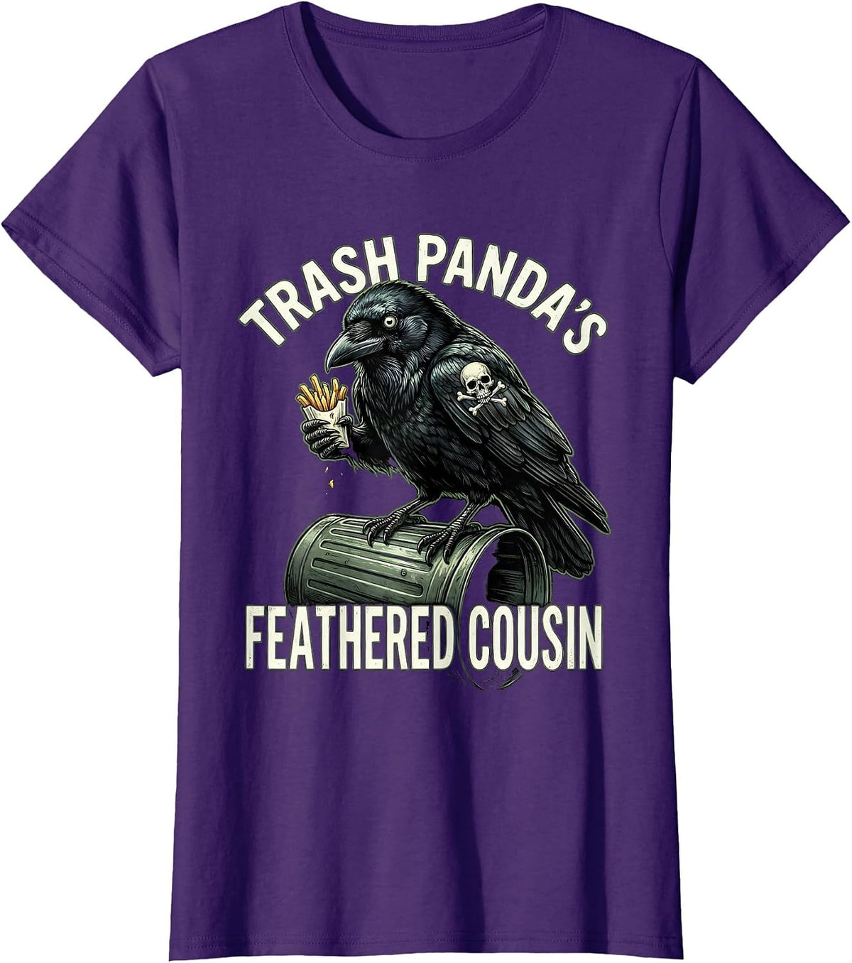 Women's Trash Panda's Feathered Cousin Crow Design T-Shirt - Purple