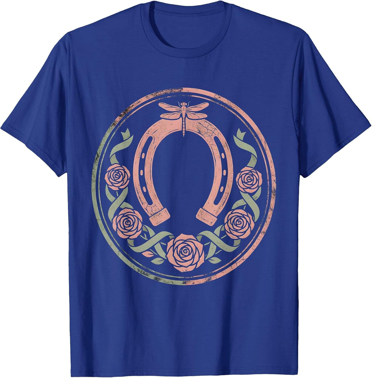 Derby Floral Horseshoe Wreath Rose Ribbon Design T-Shirt - Royal Blue