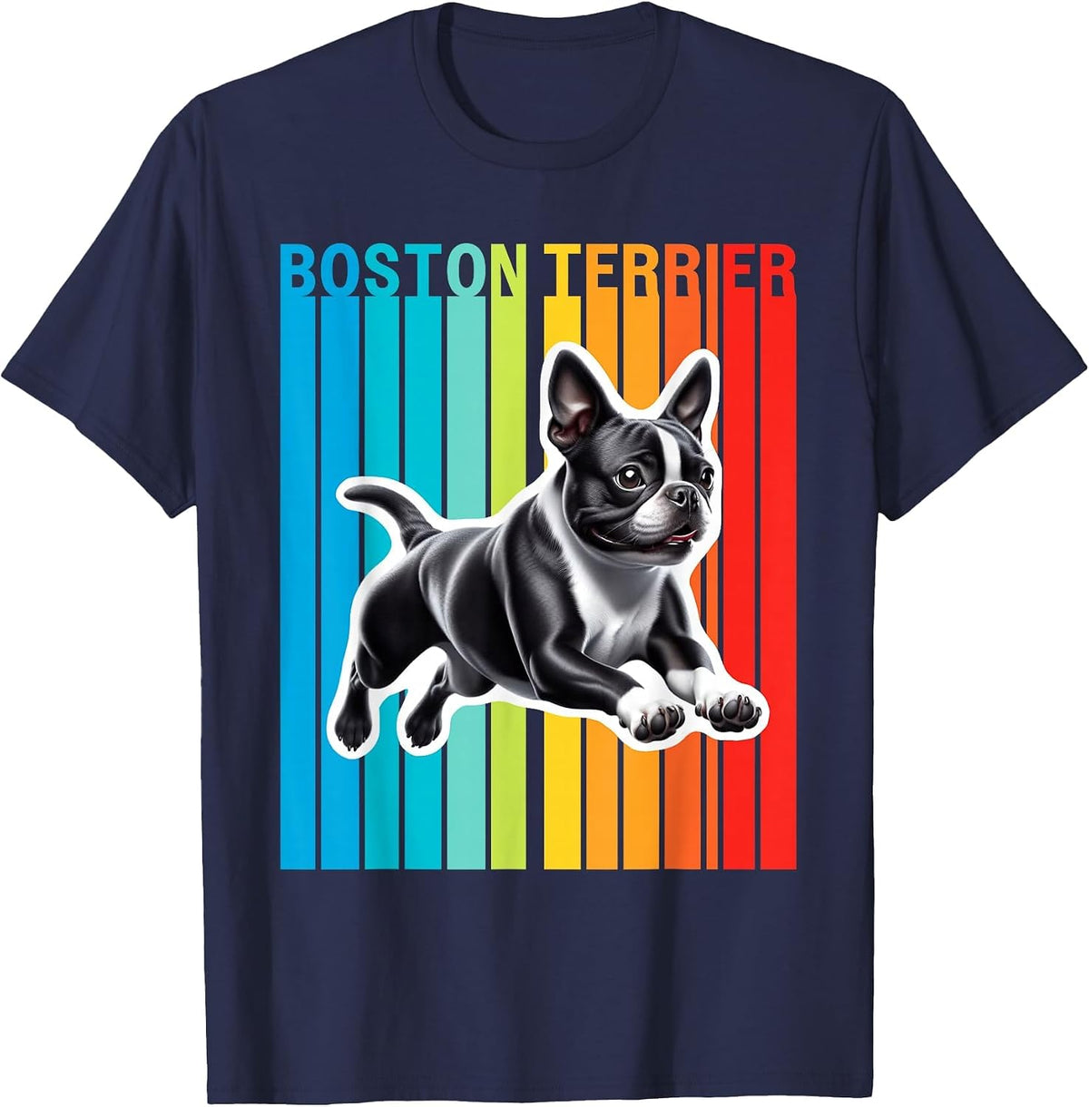 Colorful Boston Terrier T-Shirt - Navy Blue