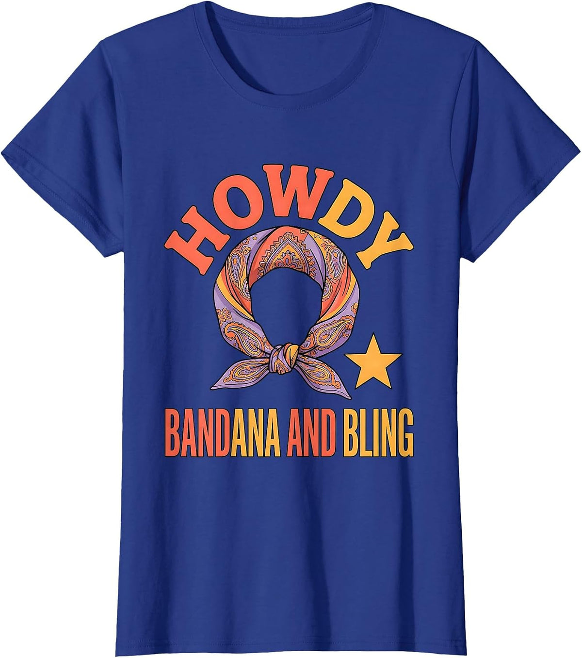 Women's Howdy Bandana and Bling Funny Cowgirl Western Boots T-Shirt - Royal Blue