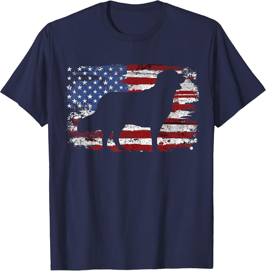 Golden Retriever Vintage USA Flag T-Shirt - Navy Blue