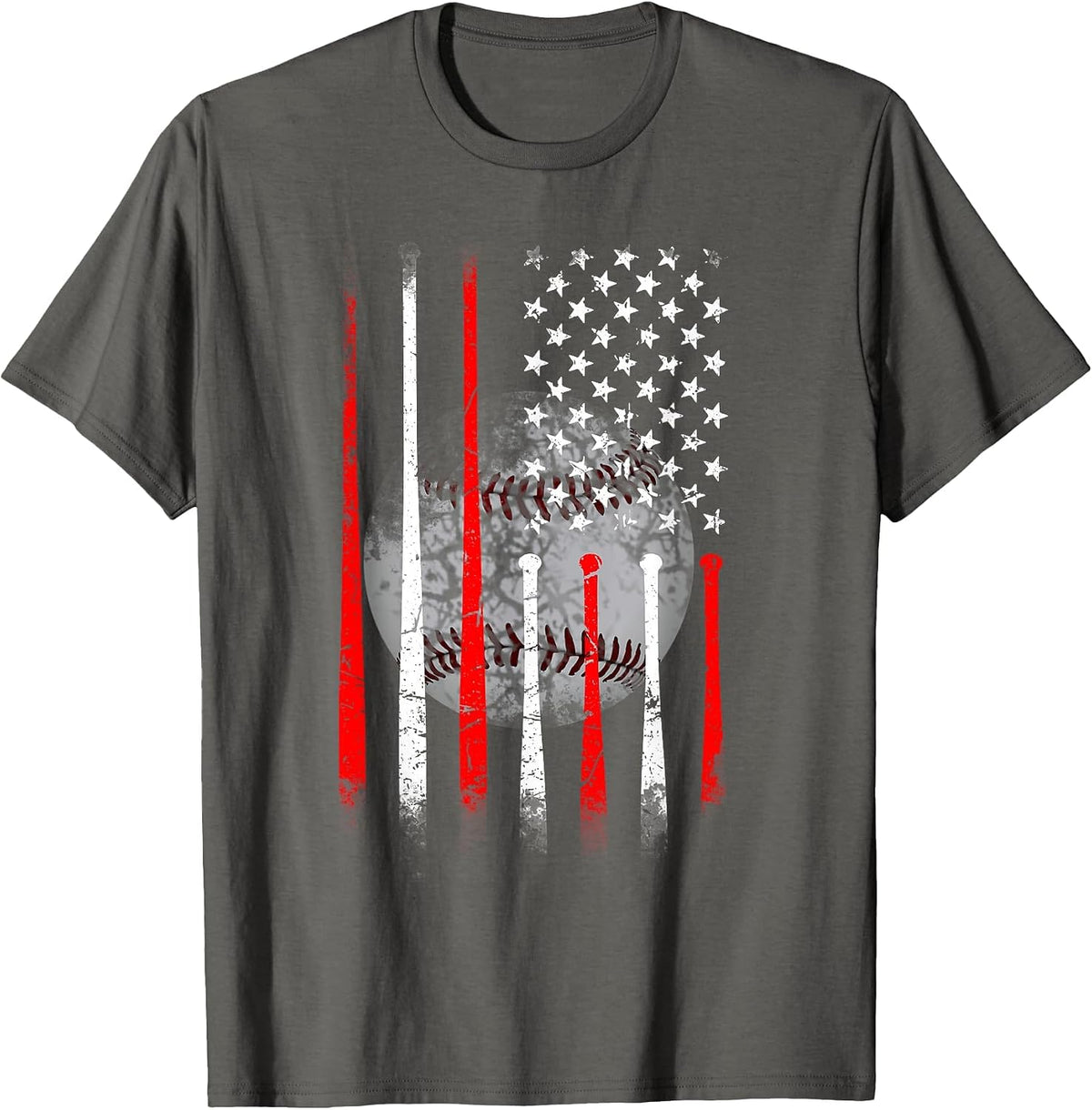 Baseball USA Flag American Flag Vintage T-Shirt - Asphalt Grey