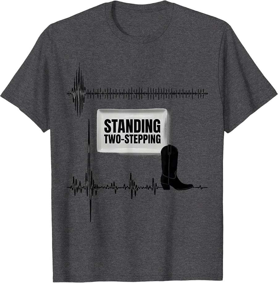 Men's Standing Two-Stepping Line Dance Heartbeat EKG Pulse Niche T-Shirt - Dark Heather Grey