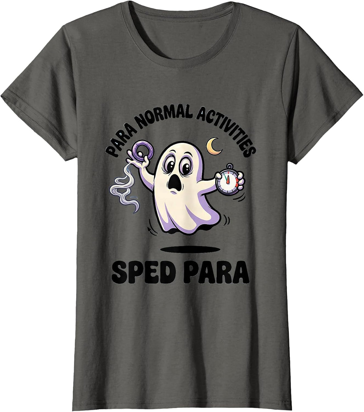 Women's Para Normal Activities SPED Para Ghost Halloween T-Shirt - Asphalt Grey