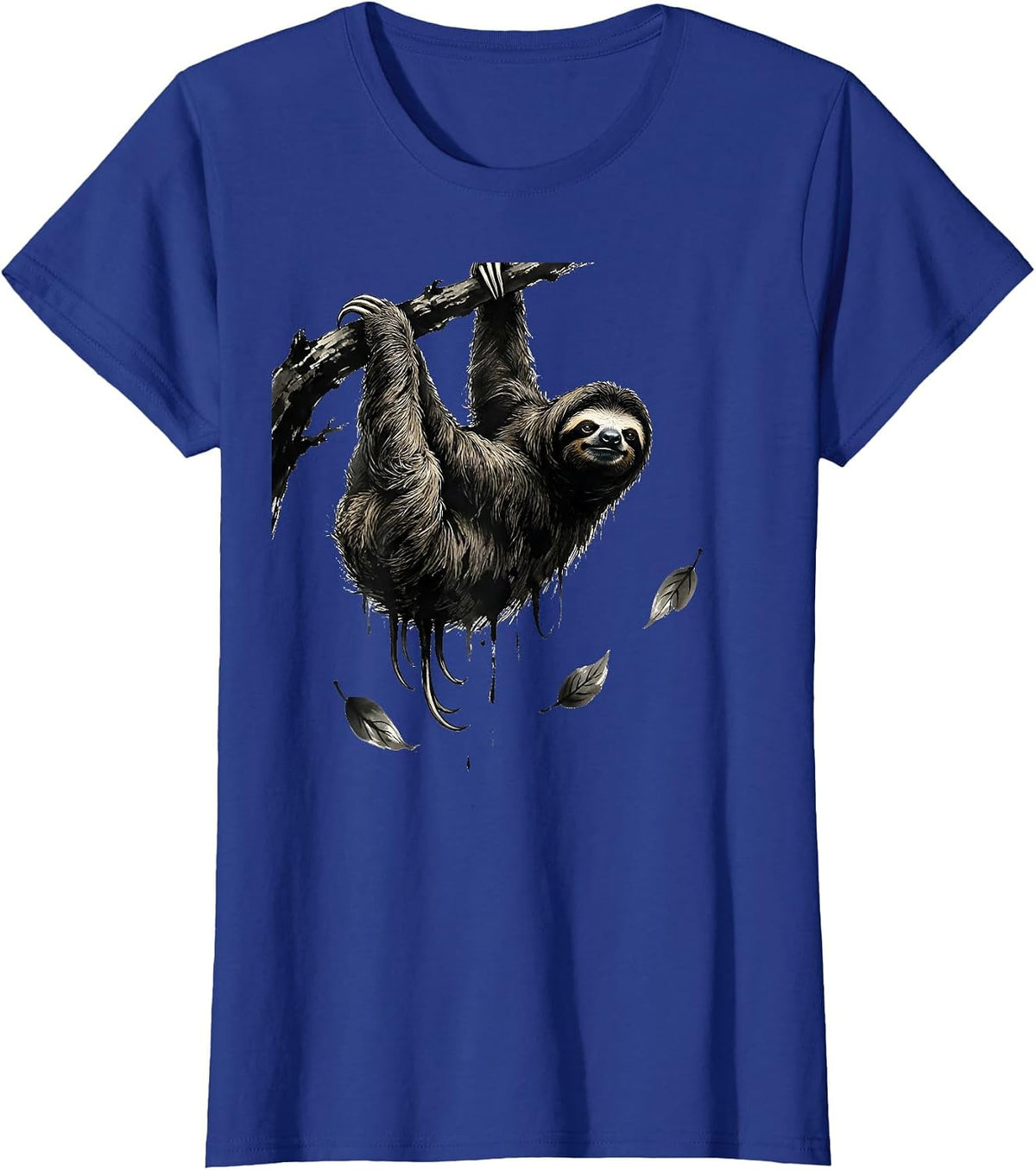 Women's Broad Sloth Relaxed Ink Brush Lazy Humor Gift T-Shirt - Royal Blue