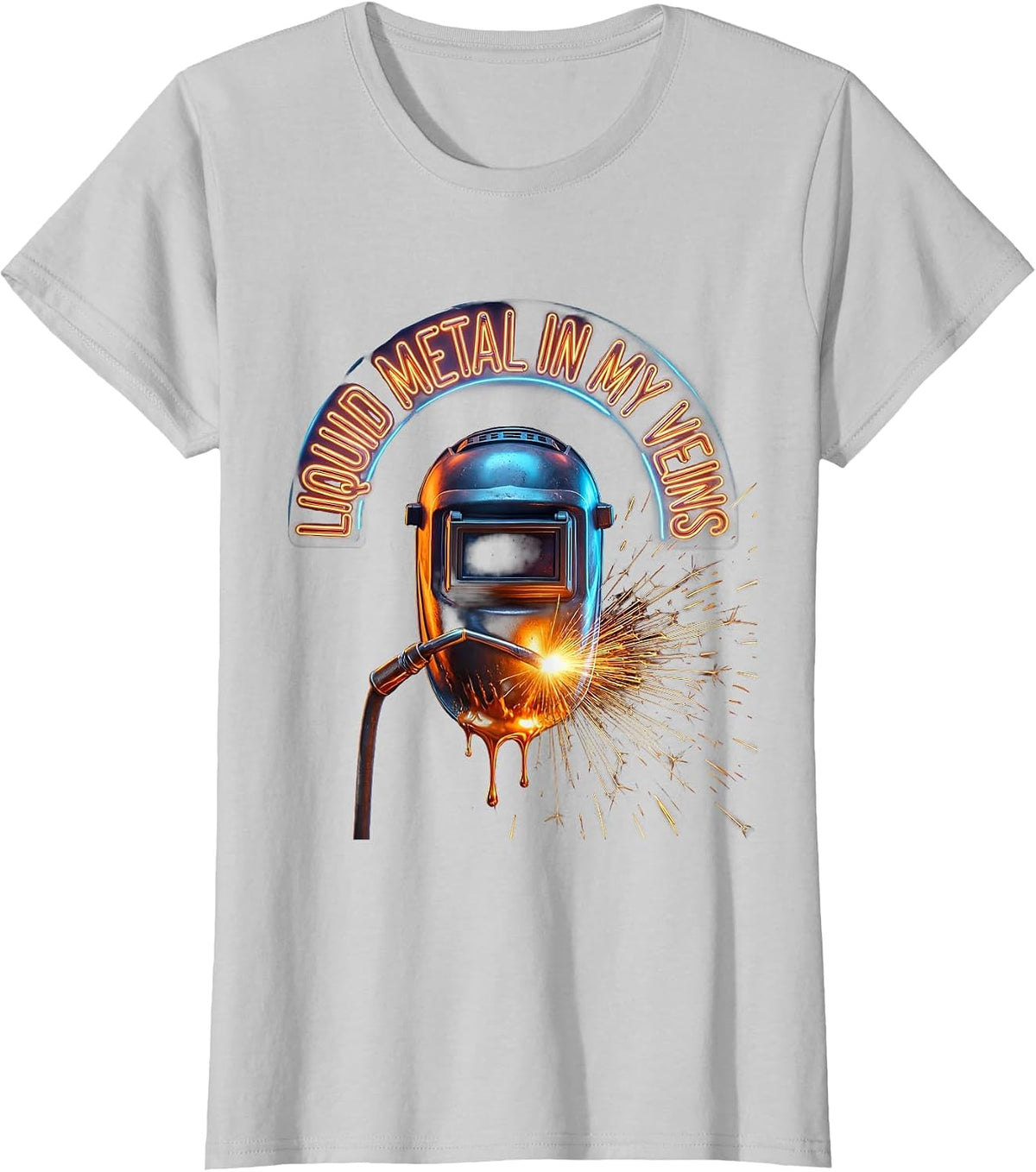 Liquid Metal In My Veins Welder Design T-Shirt - Silver Grey