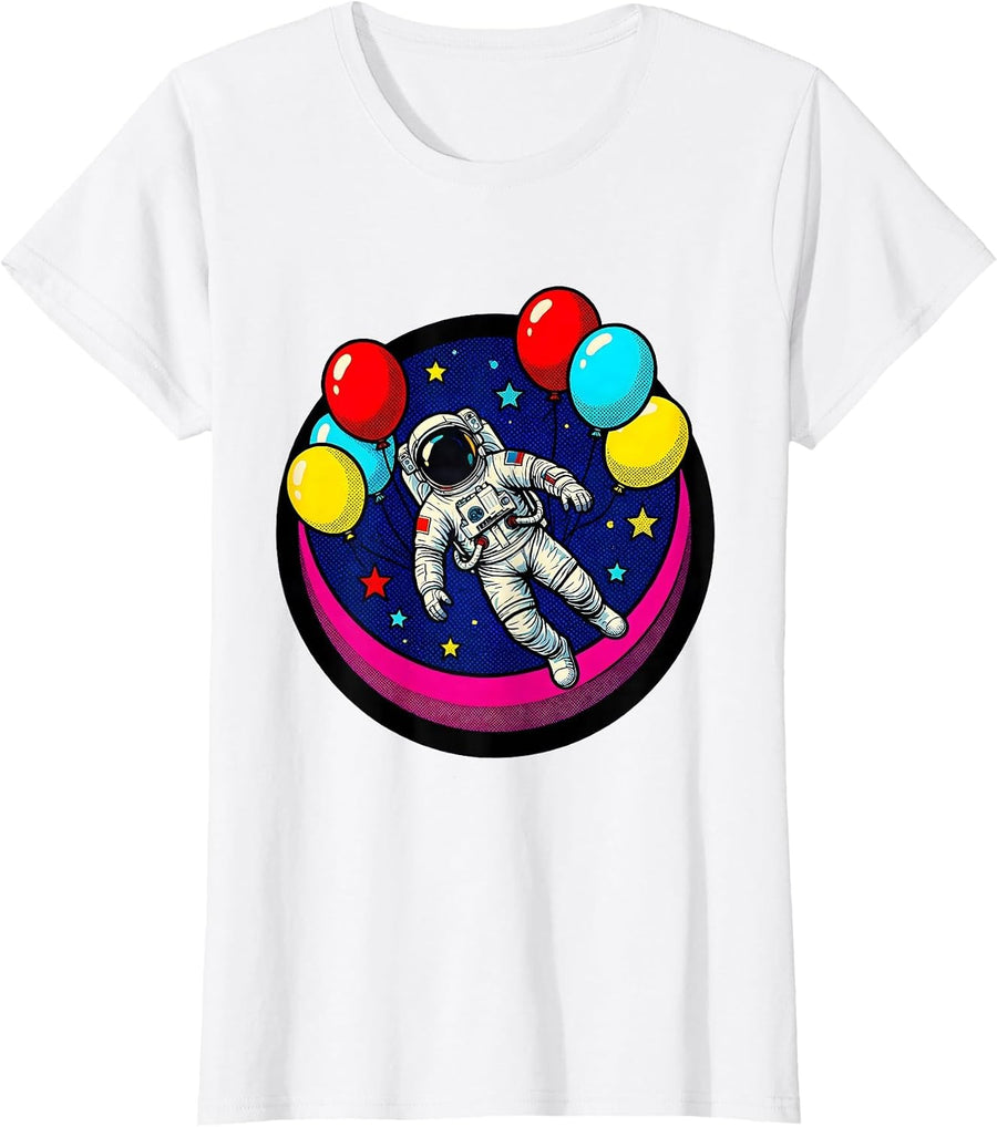 Women's 21st Birthday Astronaut Space Balloon Illustration T-Shirt - White