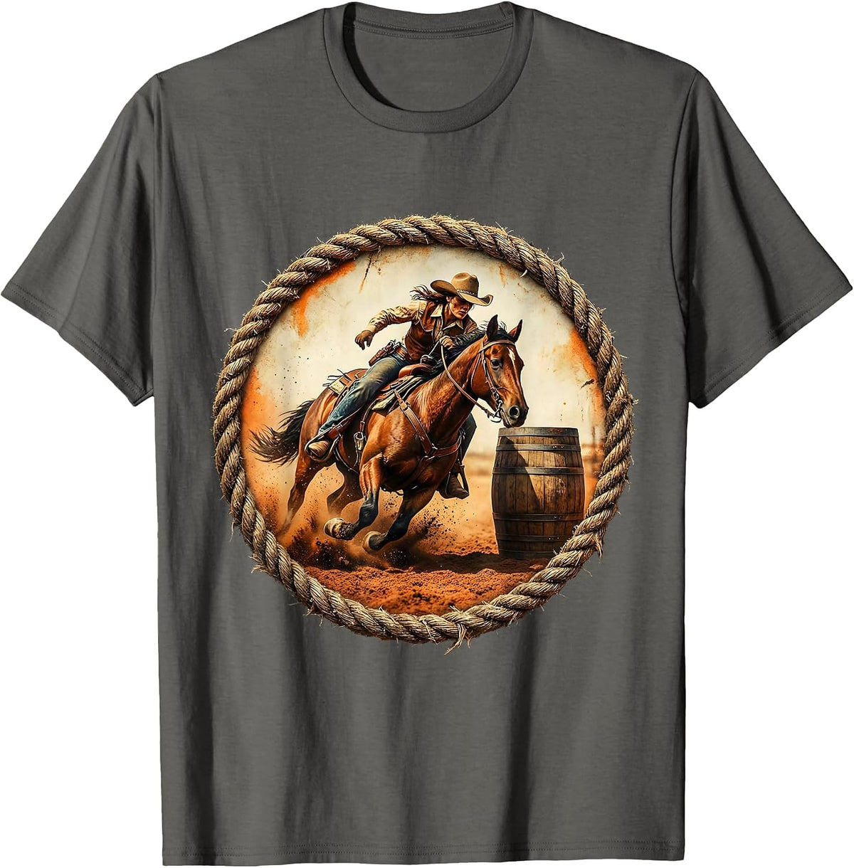 Cowgirl Barrel Racing Tight Corner Turn Rodeo T-Shirt - Asphalt Grey