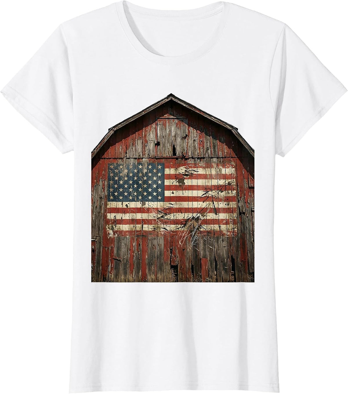 Rustic Barn Weathered Patriotic Flag Illustration T-Shirt - White