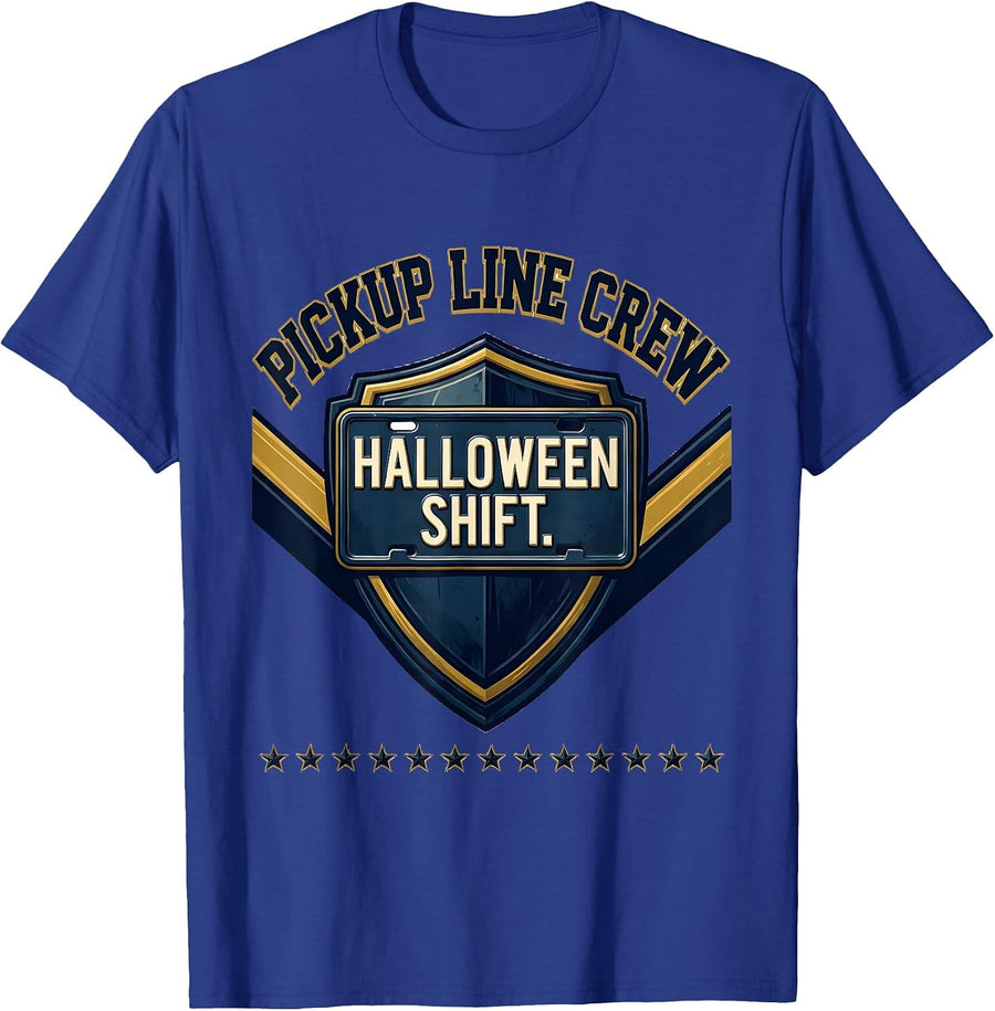 Pickup Line Crew Halloween Shift Sports Teacher Crew T-Shirt - Royal Blue