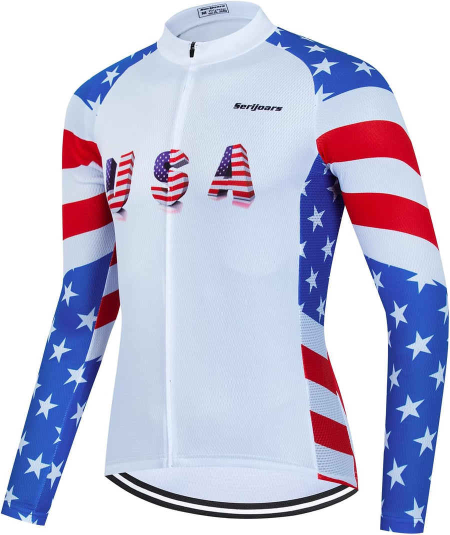 Serijoars Racing Cycling Jersey Men, Cycling Jersey Long Sleeve,Bike Jersey Full Zipper,Comfortable, Breathable and