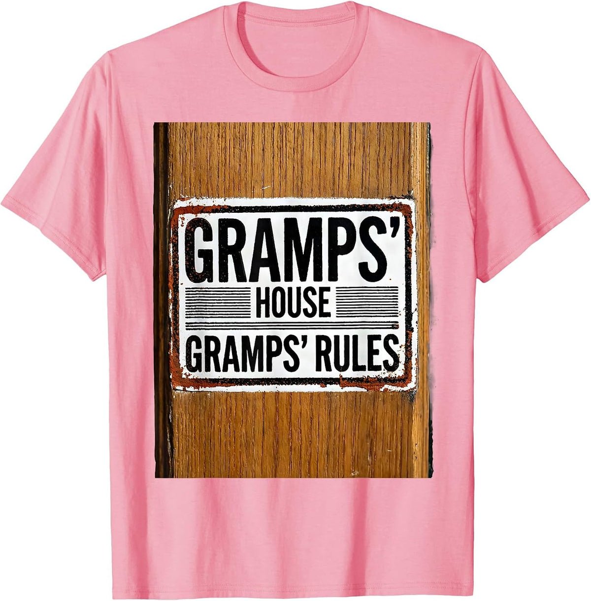 Men's Gramps' House, Gramps' Rules Rubber Stamp Funny Grandpa Gift T-Shirt - Pink